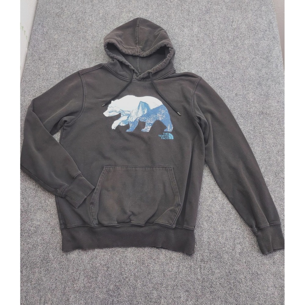 The North Face Hoodie Mens Medium Black‎ Bear Graphic Pullover Fleece Sweatshirt